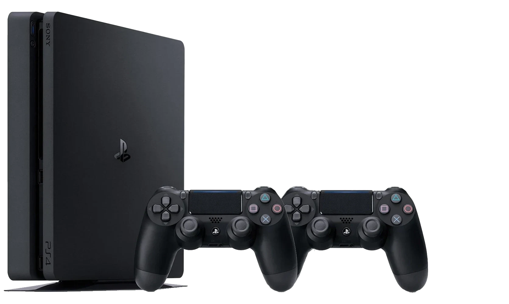 PS4 SLIM 1TERA بالكرتونة " (مع قبضتين أورجينال) مستعملة ومعدلة على ألعاب جاهزة